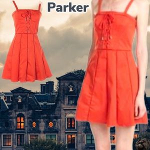 NWT $288 Parker | Athena | A-line Lined Lace-Up Dress in Flare | Size M